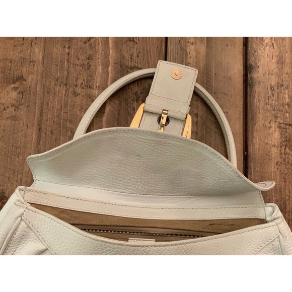Celine Pebbled Satchel Purse Handbag WHITE CE00/15 - Picture 12 of 16